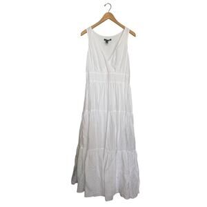 Lauren Ralph Lauren Linen Tiered Maxi Dress Women’s Sz 10 White Sleeveless Beach